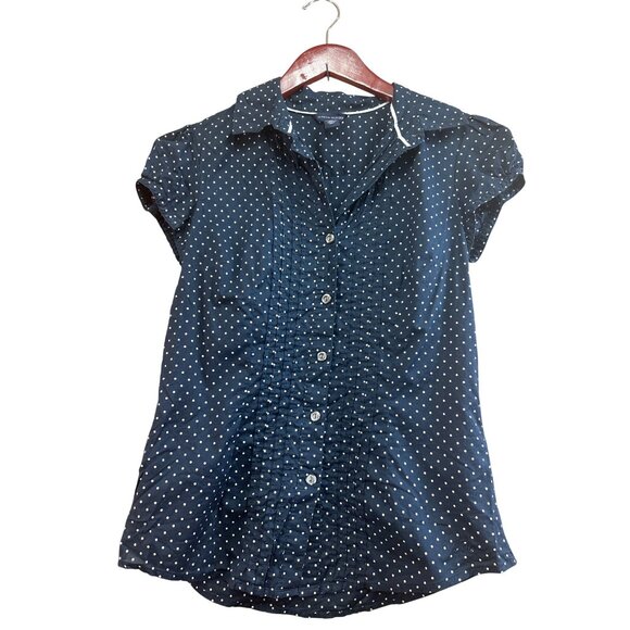 Tommy Hilfiger Womens Navy Polka Dot Short Sleeve Button-Up Shirt S - Picture 1 of 7